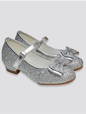 Stelle Girls Low Heel Mary Jane Glitter Dress Shoes in Silver Toddler 8 NIB